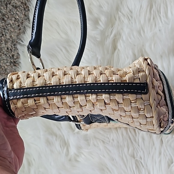 Chaps Tan Woven Purse with Navy Blue and Green Trim and Silver Tone Hardware - Picture 8 of 14